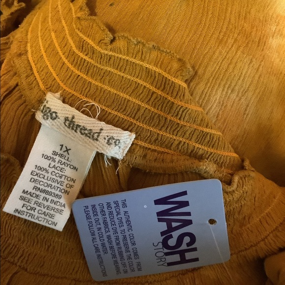 🌻NWT 1X INDIGO THREAD HARVEST GOLD LACE TRIM SLEEVE TOP - Picture 11 of 13